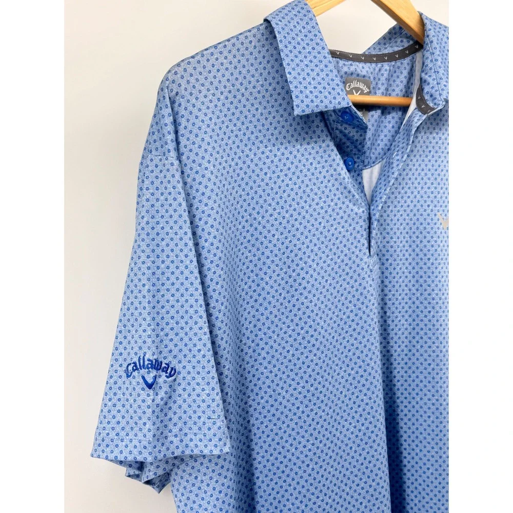 Callaway Polo Shirt Mens L Blue Opti-Dri Geometric Golf Performance Short Sleeve
